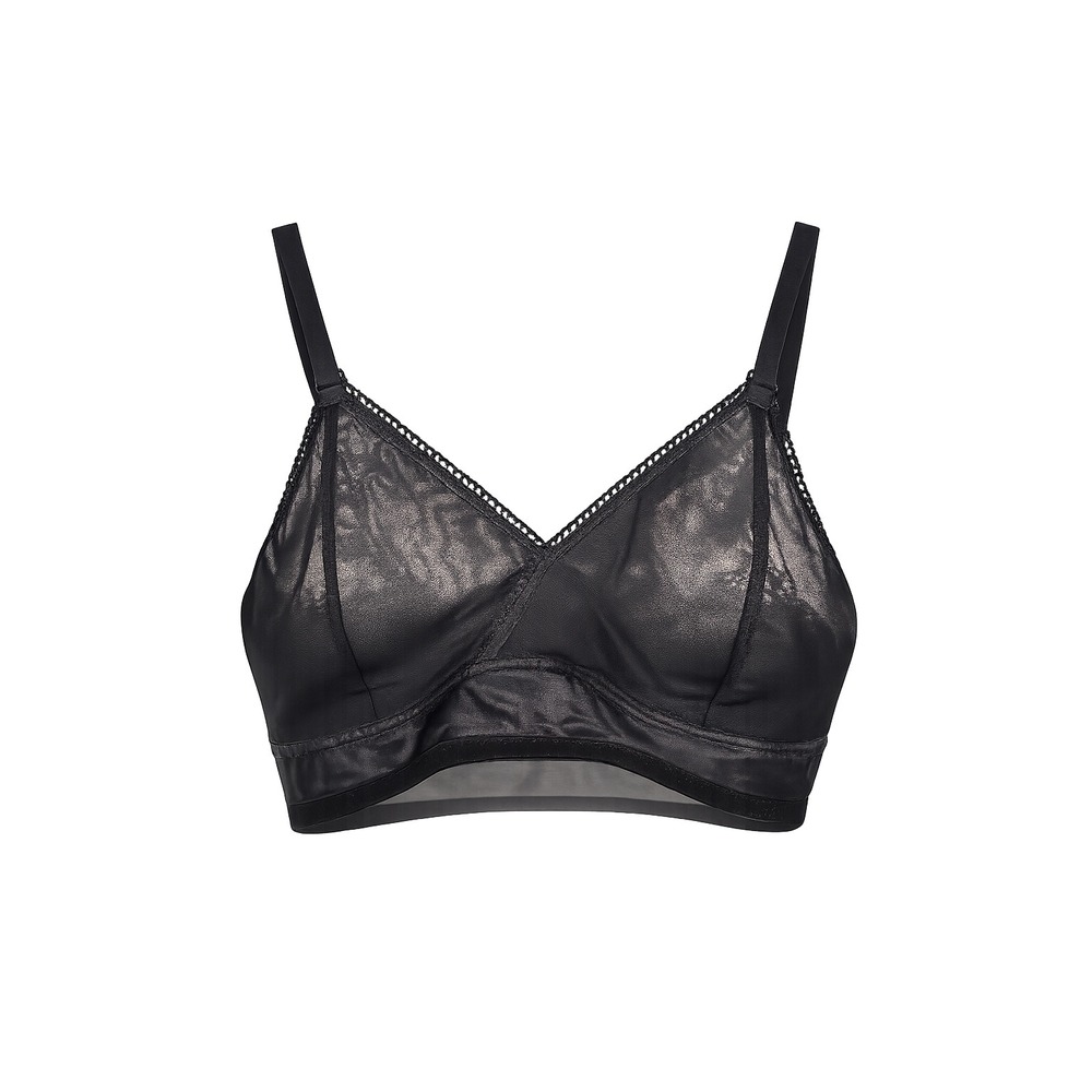 Arizona Body Black Mesh Bralette Sheer Wireless V-Neck Scalloped Trim XL NEW
